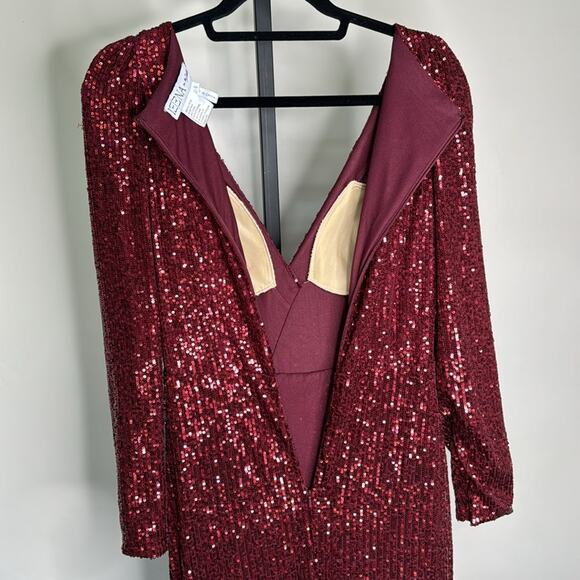 NWT IEENA for MAC DUGGAL Wine Long Sleeve Sequin Faux Wrap Gown Women’s - Picture 8 of 10